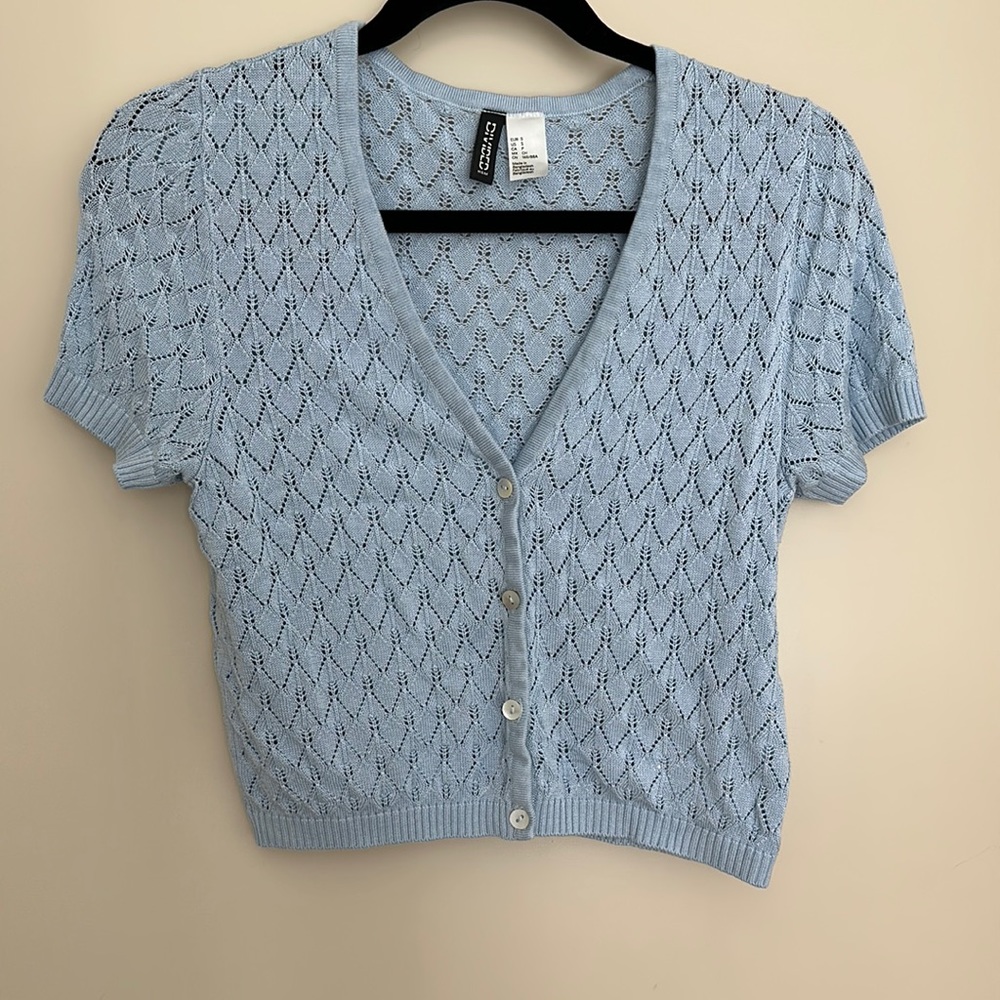 Baby blue cropped button down cardigan